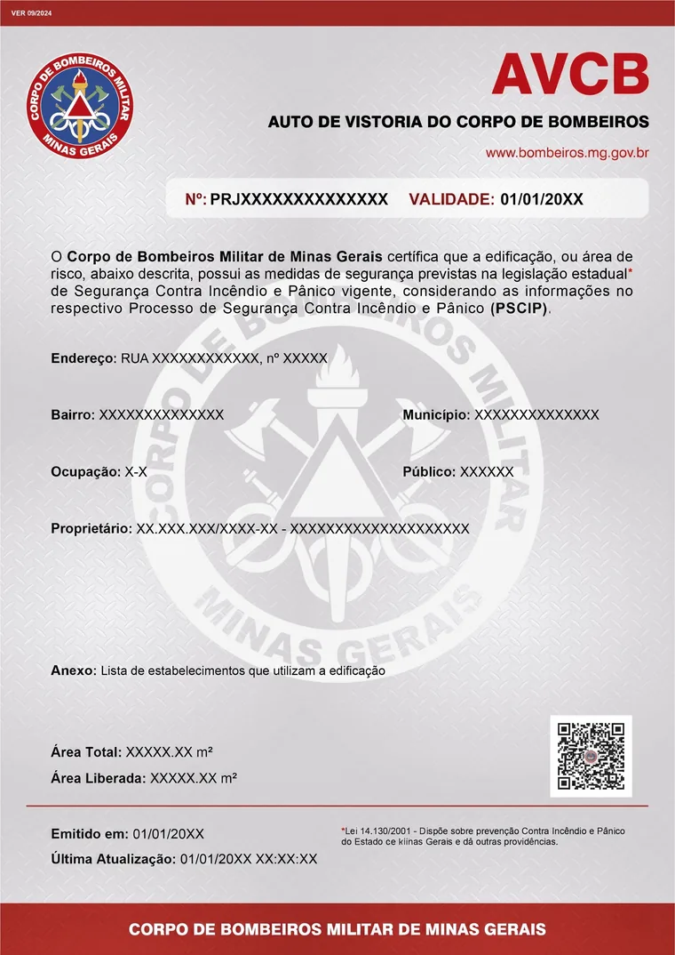 Modelo do AVCB, Auto de Vistoria do Corpo de Bombeiros de Minas Gerais